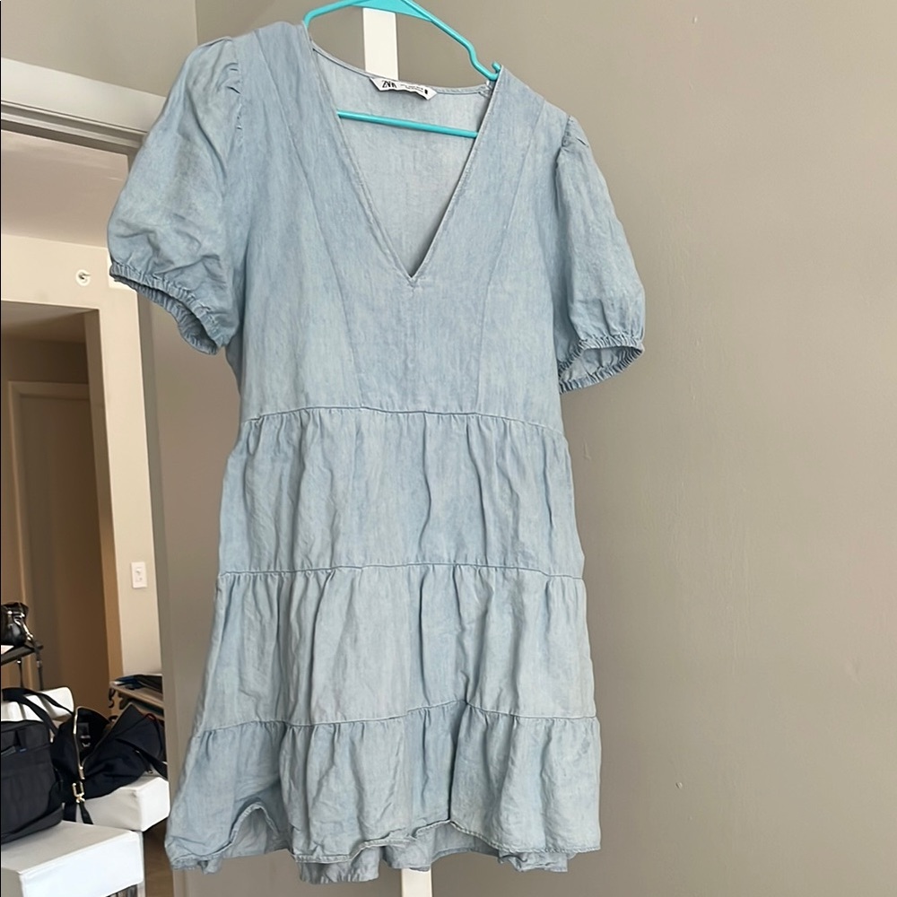 Zara Light Blue V-Neck Dress